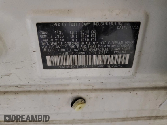 2014 Subaru Legacy Premium z VIN 4S3BMBC61E3018747, wystawiony jako Copart lot #55502445 z przebiegiem 139 524 mil mil oraz Szkoda całkowita • Salvage title. Historia ofert i sprzedaży dostępna na DreamBid. Obrazek 13.