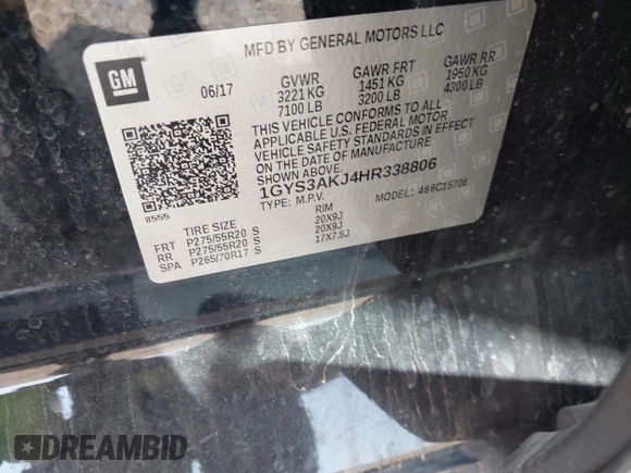 2017 Cadillac Escalade z VIN 1GYS3AKJ4HR338806, wystawiony jako IAAI lot #41941193 z przebiegiem 119 865 mil mil oraz . Historia ofert i sprzedaży dostępna na DreamBid. Obrazek 9.