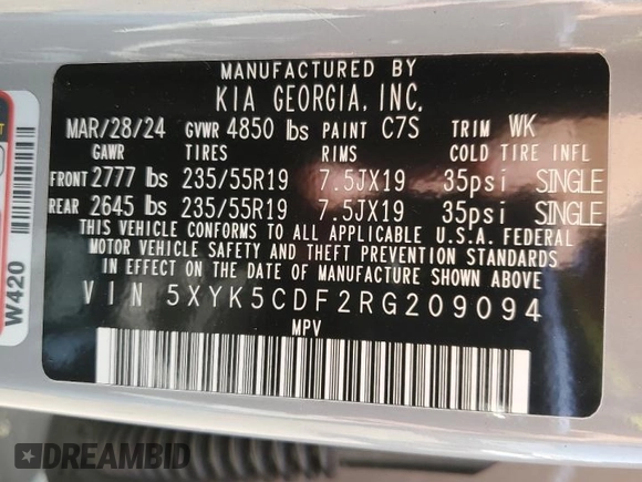 2024 Kia Sportage SX-Prestige with VIN 5XYK5CDF2RG209094, listed as a Copart auction lot 52829865 with 7,653 mi miles and Salvage title. Bid and sale history available at DreamBid. Image 12.