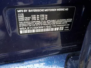 2019 BMW 5 Series 540i xDrive with VIN WBAJE7C56KWW17843, listed as a Copart auction lot 41979375 with Not Provided miles and Salvage Title. Bid and sale history available at DreamBid. Image 12.