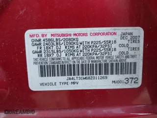 2008 Mitsubishi Outlander SE with VIN JA4LT31W68Z011269, listed as a IAAI auction lot 41321772 with 1 mi miles. Bid and sale history available at carsss.com. Image 9.