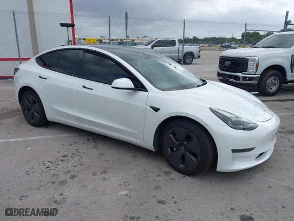 2023 Tesla Model 3 with VIN 5YJ3E1EA6PF595051, listed as a IAAI auction lot 41577257 with 1 mi miles. Bid and sale history available at carsss.com. Image 1.