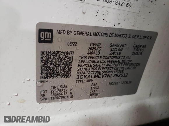 2022 GMC Terrain SLE with VIN 3GKALMEV7NL292512, listed as a Copart auction lot 43521215 with 227,329 mi miles and Salvage Title. Bid and sale history available at carsss.com. Image 12.