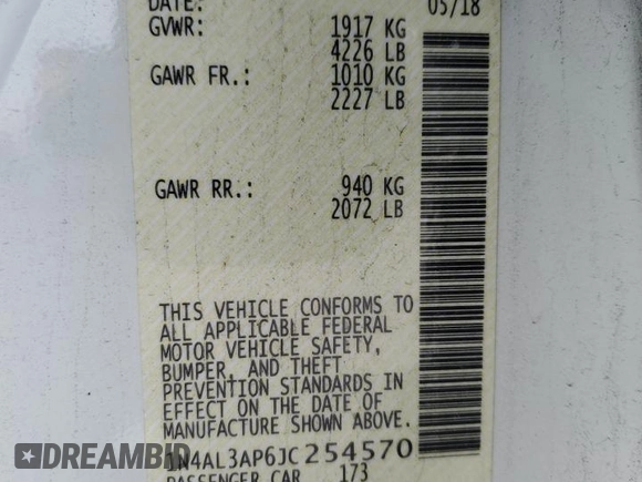 2018 Nissan Altima S with VIN 1N4AL3AP6JC254570, listed as a Copart auction lot 89312615 with 81,437 mi miles and Salvage Title. Bid and sale history available at DreamBid. Image 13.