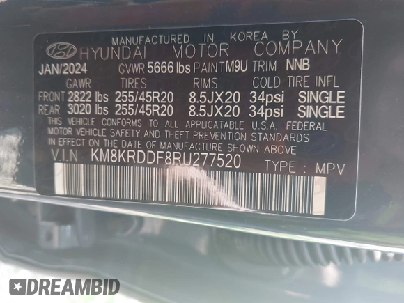 2024 Hyundai Ioniq 5 Limited with VIN KM8KRDDF8RU277520, listed as a IAAI auction lot 42480659 with 4,687 mi miles and . Bid and sale history available at DreamBid. Image 9.