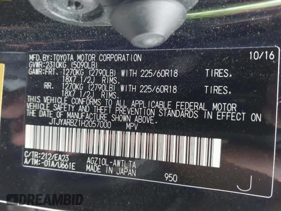 2017 Lexus NX with VIN JTJYARBZ1H2057000, listed as a IAAI auction lot 41889446 with 1 mi miles. Bid and sale history available at carsss.com. Image 9.