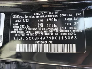 2013 Kia Optima EX with VIN 5XXGN4A79DG118068, listed as a Copart auction lot 47100765 with 154,890 mi miles and Salvage Title. Bid and sale history available at carsss.com. Image 13.