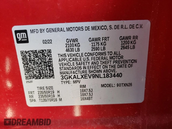 2022 GMC Terrain Denali with VIN 3GKALXEV9NL183440, listed as a Copart auction lot 80845864 with 17,241 mi miles and Salvage title. Bid and sale history available at DreamBid. Image 13.