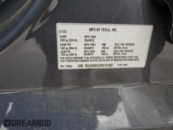 2023 Tesla Model Y Long Range with VIN 7SAYGDEE3PA151887, listed as a Copart auction lot 51459495 with 15,562 mi miles and Salvage Title. Bid and sale history available at DreamBid. Image 15.