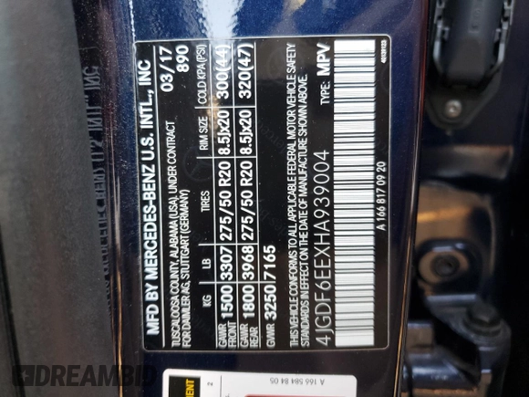 2017 Mercedes-Benz GLS 450 with VIN 4JGDF6EEXHA939004, listed as a Copart auction lot 67556484 with 86,800 mi miles and Salvage Title. Bid and sale history available at DreamBid. Image 13.