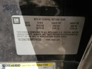2008 Chevrolet Malibu LTZ with VIN 1G1ZK57B28F276722, listed as a Copart auction lot 89044775 with 181,690 mi miles and Salvage Title. Bid and sale history available at carsss.com. Image 12.