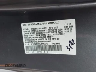 2018 Honda Odyssey Touring with VIN 5FNRL6H88JB062213, listed as a IAAI auction lot 42489379 with 90,578 mi miles and . Bid and sale history available at DreamBid. Image 9.
