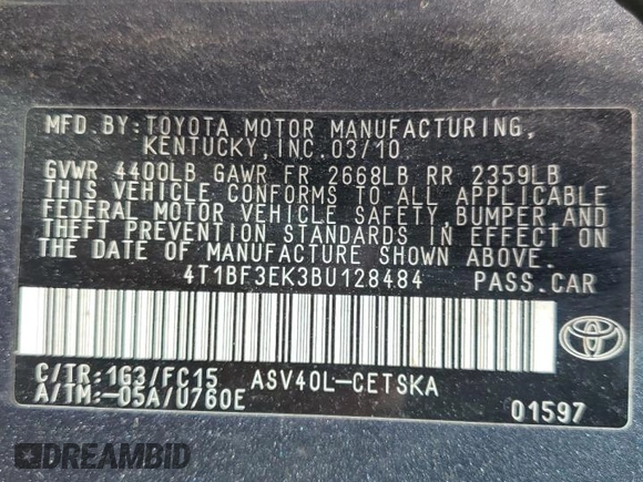 2011 Toyota Camry LE with VIN 4T1BF3EK3BU128484, listed as a Copart auction lot 55527225 with 236,198 mi miles and Clean Title. Bid and sale history available at carsss.com. Image 12.