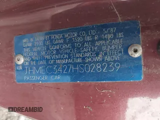 1987 Honda Civic z VIN JHMEC3427HS028239, wystawiony jako IAAI lot #41728725 z przebiegiem 113 710 mil mil oraz . Historia ofert i sprzedaży dostępna na DreamBid. Obrazek 9.