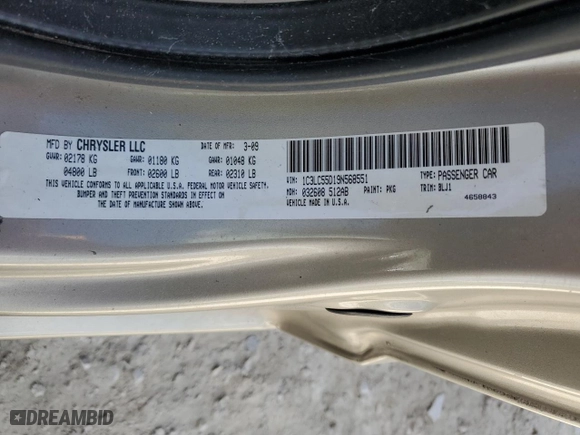 2009 Chrysler Sebring Touring with VIN 1C3LC55D19N568551, listed as a Copart auction lot 77804644 with 0 mi miles and Salvage Title. Bid and sale history available at carsss.com. Image 13.