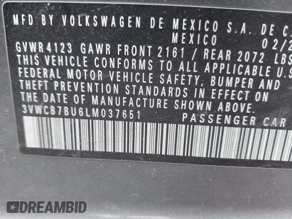 2020 Volkswagen Jetta S с VIN 3VWCB7BU6LM037651, выставлен на аукционе IAAI как лот 41664942 с пробегом 72 918 миль миль и . История ставок и продаж доступна на DreamBid. Изображение 9.