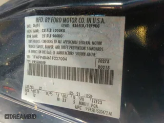 2001 Ford Mustang Standard with VIN 1FAFP40461F227004, listed as a IAAI auction lot 41159659 with 1 mi miles. Bid and sale history available at carsss.com. Image 9.