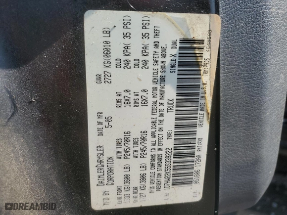 2005 Dodge Dakota ST with VIN 1D7HW22K55S339222, listed as a Copart auction lot 68240654 with 0 mi miles and Salvage Title. Bid and sale history available at carsss.com. Image 14.