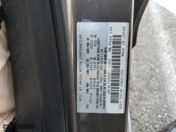 2017 Mazda Mazda6 Touring with VIN JM1GL1V52H1112045, listed as a Copart auction lot 48922535 with 0 mi miles and Salvage Title. Bid and sale history available at carsss.com. Image 13.