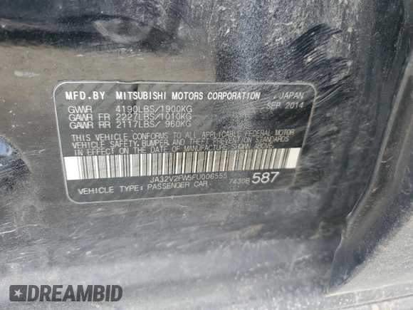 2015 Mitsubishi Lancer SE with VIN JA32V2FW5FU006555, listed as a Copart auction lot 46621185 with 143,087 mi miles and Salvage Title. Bid and sale history available at carsss.com. Image 12.