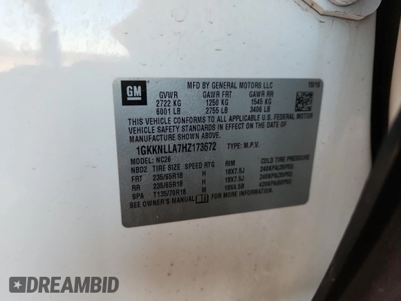 2017 GMC Acadia SLE z VIN 1GKKNLLA7HZ173672, wystawiony jako Copart lot #64203795 z przebiegiem 101 939 mil mil oraz Szkoda całkowita • Salvage title. Historia ofert i sprzedaży dostępna na DreamBid. Obrazek 13.