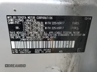 2015 Toyota RAV4 LE с VIN JTMBFREV0FD115747, выставлен на аукционе Copart как лот 57295475 с пробегом 183 727 миль миль и Списание • Salvage title. История ставок и продаж доступна на DreamBid. Изображение 13.