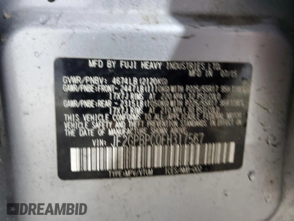 2015 Subaru Crosstrek Touring with VIN JF2GPBPC0FH317567, listed as a Copart auction lot 52343035 with 109,212 mi miles and Clean title. Bid and sale history available at DreamBid. Image 14.
