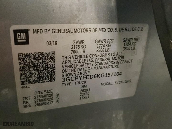 2019 Chevrolet Silverado 1500 LT Trail Boss with VIN 3GCPYFED6KG157164, listed as a Copart auction lot 49663475 with 103,548 mi miles and Salvage Title. Bid and sale history available at carsss.com. Image 13.