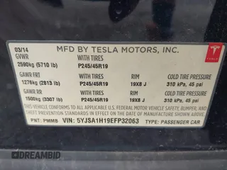 2014 Tesla Model S 60 with VIN 5YJSA1H19EFP32063, listed as a IAAI auction lot 42360872 with 103,495 mi miles and . Bid and sale history available at DreamBid. Image 9.