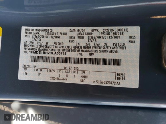 2024 Ford Bronco Black Diamond z VIN 1FMDE1BH2RLA55715, wystawiony jako Copart lot #69823114 z przebiegiem 1 476 mil mil oraz Szkoda całkowita • Salvage title. Historia ofert i sprzedaży dostępna na DreamBid. Obrazek 14.