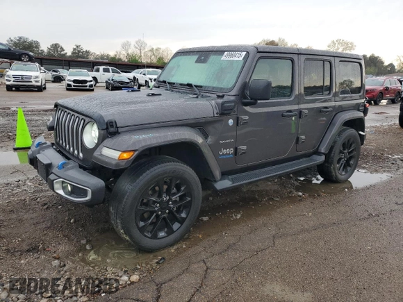 2021 Jeep Wrangler Unlimited Sahara with VIN 1C4JJXP6XMW643026, listed as a Copart auction lot 49960415 with 43,733 mi miles and Salvage Title. Bid and sale history available at DreamBid. Image 1.