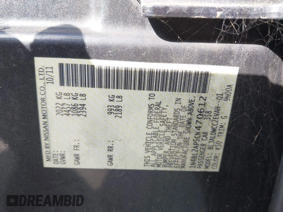 2012 Nissan Altima SR with VIN 1N4BL2AP5CN470612, listed as a IAAI auction lot 42218813 with 153,997 mi miles and . Bid and sale history available at DreamBid. Image 9.