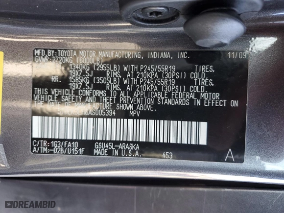2010 Toyota Highlander Sport with VIN 5TDEK3EH6AS005394, listed as a Copart auction lot 41862085 with 196,299 mi miles and Salvage Title. Bid and sale history available at carsss.com. Image 13.