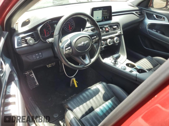 2021 Genesis G70 3.3T with VIN KMTG74LE2MU074173, listed as a Copart auction lot 58236675 with 65,665 mi miles and Salvage title. Bid and sale history available at DreamBid. Image 8.