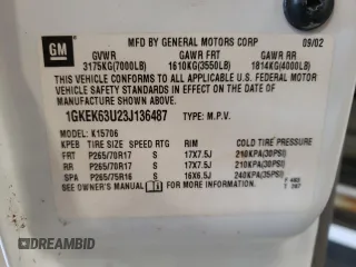 2003 GMC Yukon Denali z VIN 1GKEK63U23J136487, wystawiony jako Copart lot #57974035 z przebiegiem 280 637 mil mil oraz Tytuł czysty. Historia ofert i sprzedaży dostępna na DreamBid. Obrazek 13.