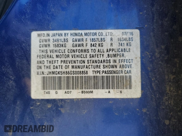 2016 Honda Fit EX-L with VIN JHMGK5H86GS008858, listed as a Copart auction lot 46911125 with 81,841 mi miles and Salvage title. Bid and sale history available at DreamBid. Image 12.