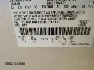 2019 Lincoln Nautilus Select with VIN 2LMPJ8K93KBL61617, listed as a Copart auction lot 43217235 with Not provided miles and Salvage title. Bid and sale history available at DreamBid. Image 12.