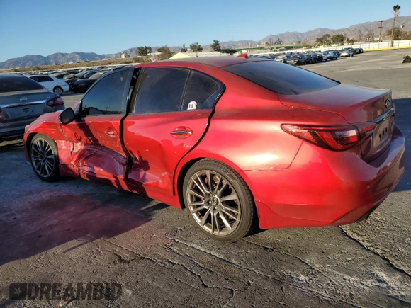 2021 Infiniti Q50 Red Sport 400 with VIN JN1FV7DP4MM850257, listed as a Copart auction lot 42459615 with 46,003 mi miles and Salvage Title. Bid and sale history available at DreamBid. Image 2.