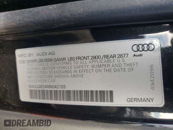 2021 Audi A6 Premium Plus with VIN WAUL2AF24MN042103, listed as a Copart auction lot 68865992 with 0 mi miles. Bid and sale history available at carsss.com. Image 13.