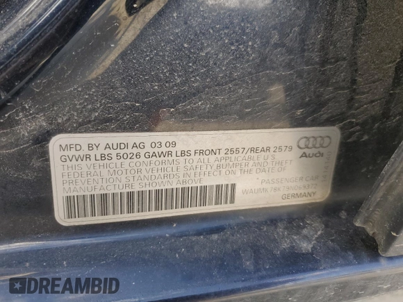 2009 Audi A4 Prestige with VIN WAUMK78K79N069372, listed as a Copart auction lot 53846905 with Not provided miles and Salvage title. Bid and sale history available at DreamBid. Image 12.