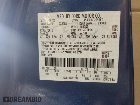 2008 Ford Escape XLS z VIN 1FMCU92Z78KB78176, wystawiony jako Copart lot #54753515 z przebiegiem 126 963 mil mil oraz Czysty tytuł • Clean title. Historia ofert i sprzedaży dostępna na DreamBid. Obrazek 13.