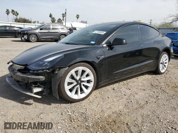 2022 Tesla Model 3 with VIN 5YJ3E1EA0NF287838, listed as a Copart auction lot 47785355 with 54,116 mi miles and Salvage Title. Bid and sale history available at DreamBid. Image 1.
