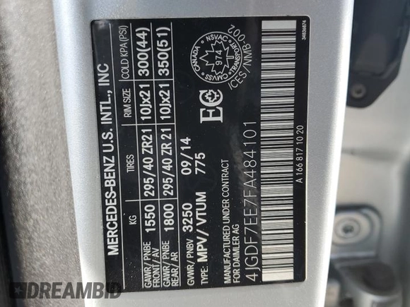 2015 Mercedes-Benz GL-Class GL 63 AMG with VIN 4JGDF7EE7FA484101, listed as a Copart auction lot 47821455 with 128,686 mi miles and Salvage Title. Bid and sale history available at carsss.com. Image 12.