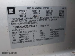 2016 Chevrolet Tahoe LS with VIN 1GNSKAKC4GR166406, listed as a IAAI auction lot 41949187 with 114,519 mi miles. Bid and sale history available at carsss.com. Image 9.