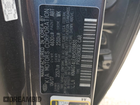 2017 Kia Optima Hybrid with VIN KNAGT4LEXH5018831, listed as a Copart auction lot 63645864 with 42,358 mi miles and Salvage Title. Bid and sale history available at carsss.com. Image 14.