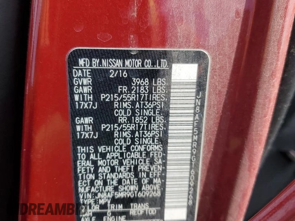 2016 Nissan Juke S with VIN JN8AF5MR9GT609268, listed as a Copart auction lot 42554975 with Not Provided miles and Salvage Title. Bid and sale history available at DreamBid. Image 13.