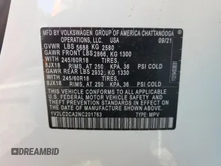 2022 Volkswagen Atlas SE с VIN 1V2LC2CA2NC201763, выставлен на аукционе Copart как лот 56089574 с пробегом 43 879 миль миль и Списание • Salvage title. История ставок и продаж доступна на DreamBid. Изображение 12.