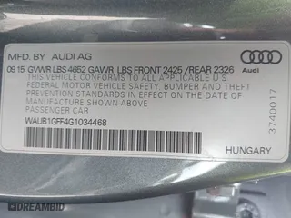 2016 Audi S3 Premium Plus with VIN WAUB1GFF4G1034468, listed as a IAAI auction lot 41637060 with 46,701 mi miles. Bid and sale history available at carsss.com. Image 9.