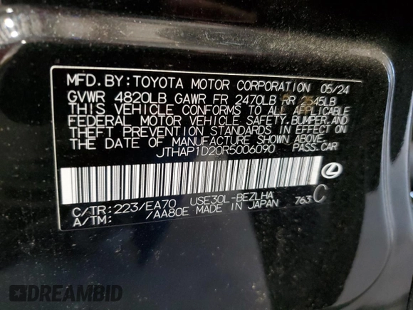 2024 Lexus IS with VIN JTHAP1D20R5006090, listed as a Copart auction lot 74709374 with 1,184 mi miles and Clean Title. Bid and sale history available at carsss.com. Image 13.
