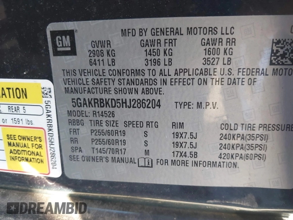 2017 Buick Enclave Leather with VIN 5GAKRBKD5HJ286204, listed as a IAAI auction lot 41328934 with 60,292 mi miles and . Bid and sale history available at DreamBid. Image 9.